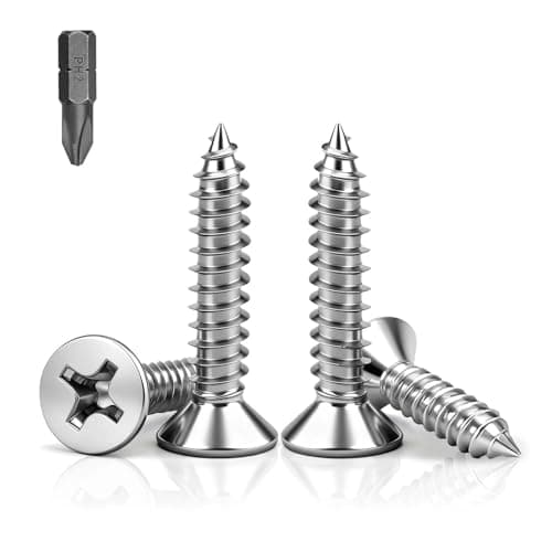 Image of PDKKFF M4x16mm Flat Head Wood Screws, 80Pcs Metal Self Tapping Screws, 304 Stainless Steel Phillips Countersunk Head Screws for Woodworking, Furniture, DIY
