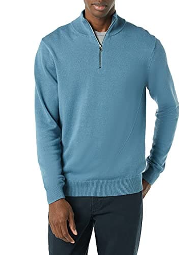 Image of Amazon Essentials Men's 100% Cotton Quarter-Zip Jumper, Blue, L