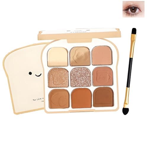 Image of 9-Piece Toast-Shaped Eyeshadow Palette with Natural to Bold Shades - Versatile Matte and Shimmer Finishes for Everyday and Special Occasions, Includes Dual-Ended Brush for Sensitive Eyes