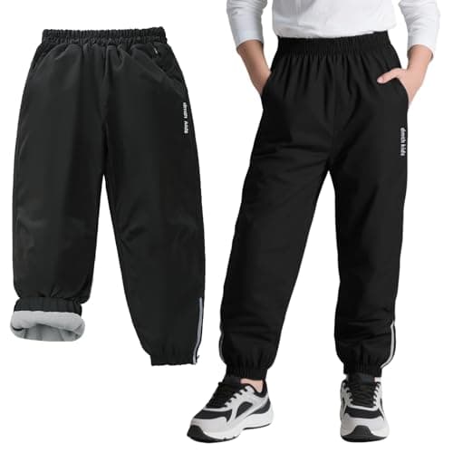 Image of Baogaier Kids Waterproof Trousers with Fleece Lined Girls Boys Winter Thermal Windproof Rain Trouser Outdoor Sports Hiking Warm Softshell Travelling Snow Ski Pants for 7-8 Years, Black