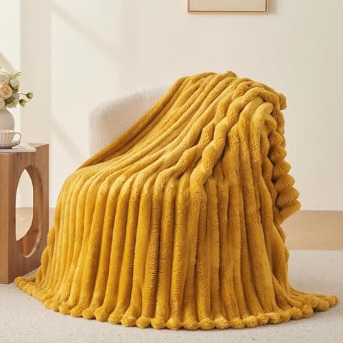 Image of Wajade Fluffy Flannel Blanket Faux Fur Bed Throw Super Soft Warm Large Blanket for Bed Sofa Car, Honey 127x153CM