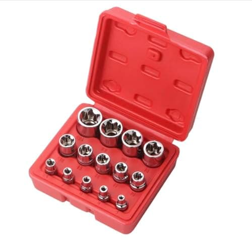 Image of 14 PCS E Torx Star Socket Set, Torque Socket Set 1/4" 3/8" 1/2" Drive External E4 - E24 Chrome Vanadium Steel Tools Kit with Case for Fasteners Removal in Motorcycle Car Vehicle