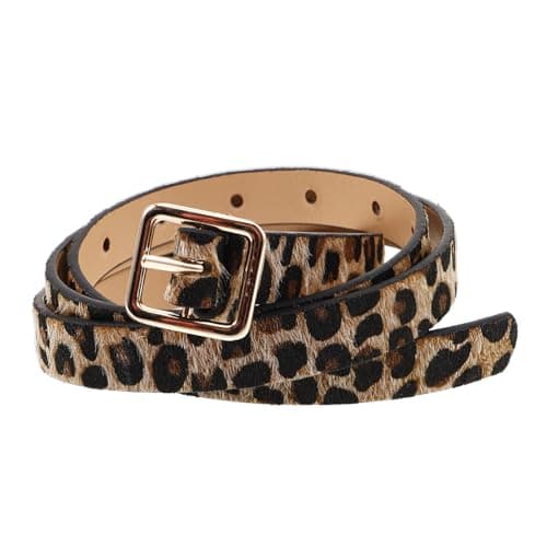 Image of VALICLUD Leopard Print Belt for Women Artificial Leather Waist Belt with Square Buckle Fashion Accessory for Jeans Dresses Casual Wear 40G Lightweight 40.16In Length