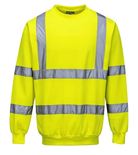 Image of Portwest B303 Men's Comfort Hi-Vis Long Sleeve Sweatshirt - Lightweight Reflective Class 3 Safety Security High Viz Workwear, Yellow, XL