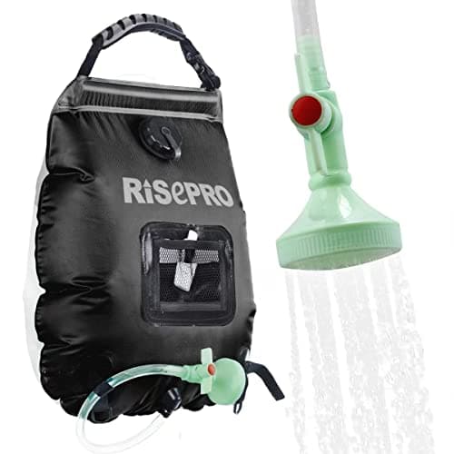 Image of RISEPRO Solar Shower Bag, 5 gallons/20L Solar Heating Premium Camping Shower Bag Hot Water with Temperature 45°C Removable Hose on/off Switchable Shower Head Hiking Climbing Summer Shower Black K8