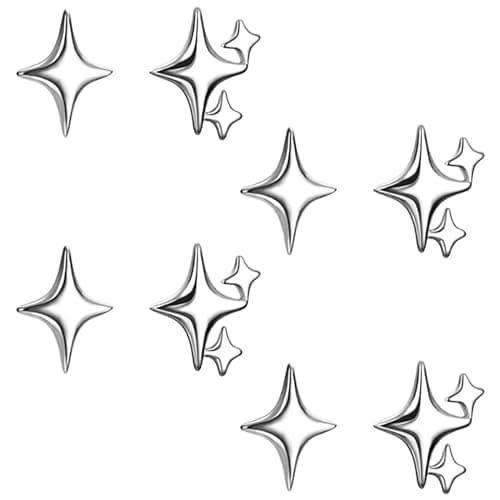 Image of KIPTVO 4 Pairs 925 Silver Earrings for Women, Star Studs Elegant Silver Star Earrings, High Polish Star Earrings, Sterling Silver Star Earrings, for Women Girls Birthday Christmas Day