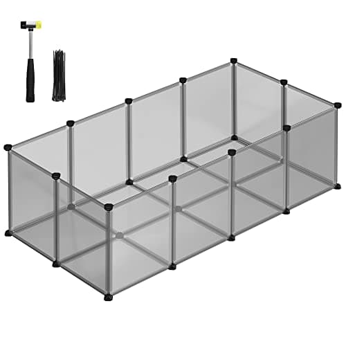Image of SONGMICS Pet Playpen with Floor, Small Animal Enclosure, DIY Plastic Cage, Indoor Run for Hamsters, Rabbits, Hedgehogs, Guinea Pigs, 143 x 73 x 46 cm, Grey LPC002G01