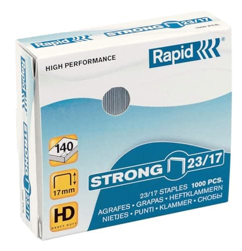 Image of Rapid 23/17mm Strong Staples, For Stapling 110-140 Sheets, Use with Heavy Duty Staplers, Galvanised Wire, Box of 1000, 24870300