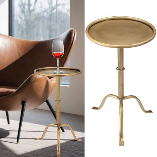 Image of RattanView 1 Pcs Metal Martini Table Bronze Small Round Drink Table12.5 x 12.5 x 27.75 Inches Pedestal Iron Side Tables for Small Spaces Bedroom Living Room