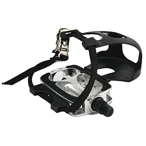 Image of EIRONA 9/16" Aluminum Alloy Bike Pedals with Toe Clips/Cages and Straps, Bicycle Pedals for Spin Indoor Exercise Bike, Mountain Bike
