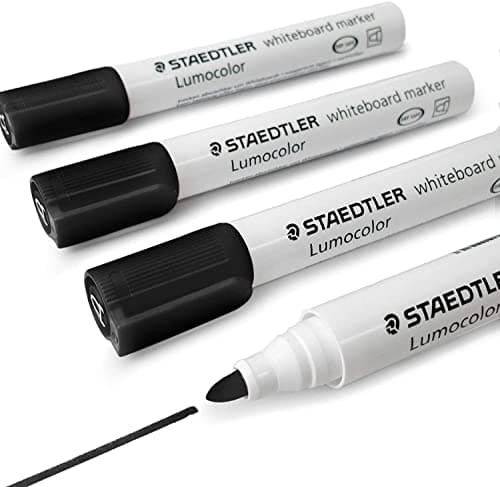 Image of Staedtler Lumocolor Whiteboard Marker Pens 351 - Dry Erase Correction Pen - Bullet Tip - Pack of 4 x Black