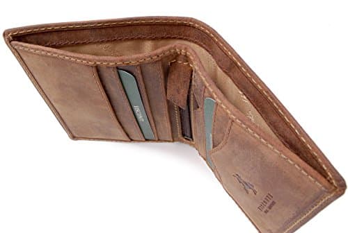 Image of VISCONTI - Men's Small Bifold Leather Wallet - RFID Protected - 6 Credit Card Slots, Note Section & Coin Pocket - Gift Boxed - 705 Arrow - Oil Tan
