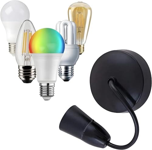 Image of LORD C Ceiling Pendant E27 100W Heavy Duty Light Bulb Holder Light Fitting Set 6”(150mm) Lamp Hanging Light for Living Dining Room Bedroom Kitchen Supplies Home 1PC (Black)