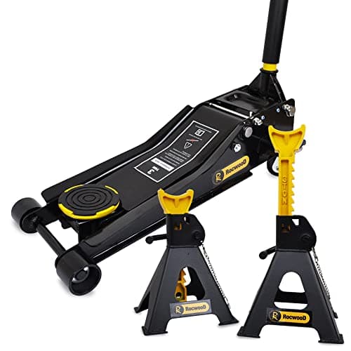 Image of RocwooD Trolley Jack 3 Ton Tonne Low Profile Hydraulic & Axle Stand Set 3 Ton Floor Lifting Lift Car Van Garage Repair Tool Portable Workshop Equipment