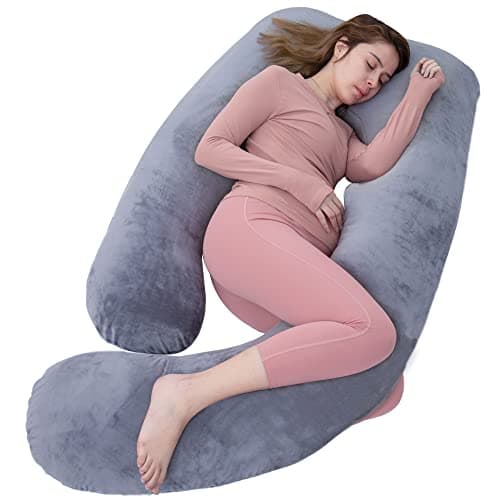 Image of AS AWESLING Pregnancy Pillow, U Shaped Full Body Pillow, Nursing, Support and Maternity Pillow for Pregnant Women with Removable Cover (Dark Grey)