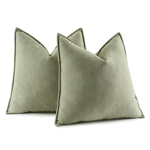 Image of MIULEE Chenille Cushion Covers 50 x 50 cm Set of 2 Soft Sofa Cushions Boho Decorative Throw Cover Modern Furniture Decoration Throw Pillow Covers for Sofa Bedroom 20x20 inch Bean Green