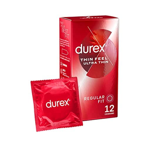 Image of Durex Thin Feel Ultra Thin, 12 Condoms, Regular Fit, Teat Ended, Smooth Shape, With Silicone Lube, Trusted Durex Protection, Natural Latex Condoms