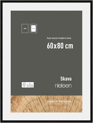 Image of nielsen Skava Wooden Picture Frame - Black 60x80cm with White Mount to fit 50x70cm photo - Float Glass and Easy Push-Turn Clips