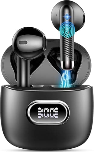 Image of Wireless Earbuds, Bluetooth 5.4 Headphones 4 ENC Noise Cancelling Mics, New Wireless Headphones IP7 Waterproof, 42H Bluetooth Earphones in Ear Deep Bass Sound, Mini Ear Buds LED Display, USB-C, Black
