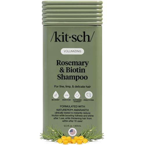 Image of Kitsch Volumizing Rosemary & Biotin Liquid Shampoo for Hair Growth – Shampoo for Women & Men, Boosts Fullness & Shine After 1 Use – Clean Bio-Based Hair Care, Color-Safe, Made in USA – 12.3 oz
