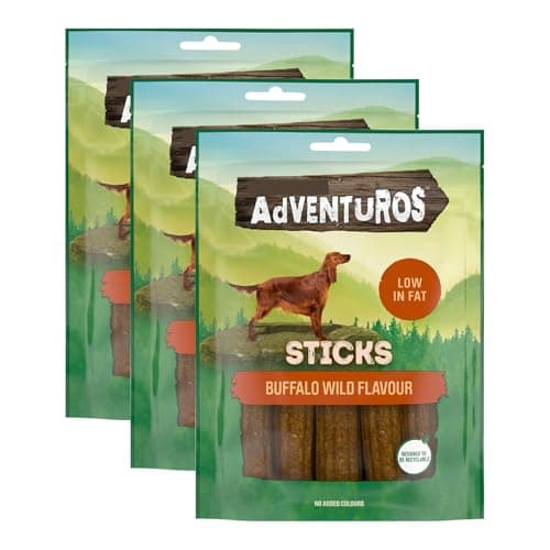 Image of Sticks Buffalo Flavour Dog Treats 120g x Pack of 3 - Savoury Buffalo-flavoured Sticks, Easy to Tear, Perfect for Adult Dogs to Enjoy Indoors or Outdoors