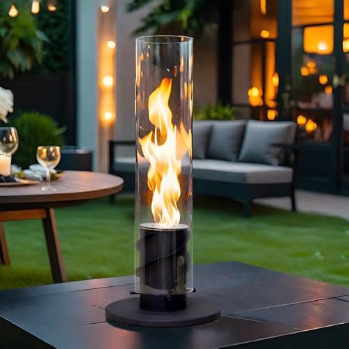 Image of JHY DESIGN 44cm High Metal and Glass Fireplace Fire Bowl Pot Fire Pit for Yard Garden Patio Indoor Outdoor