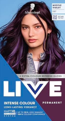 Image of Schwarzkopf LIVE Intense Colour 087 Mystic Violet, Long-lasting Permanent Violet Hair Dye, With Extra Colour Refresh Gloss