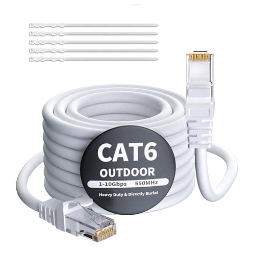 Image of Mygatti CAT 6 outdoor Ethernet cable 10 meters-White,1.0 Gigabit Heavy Duty Internet network RJ45 cable,durable,waterproof,direct Burial,for POE camera,Router,Modem,with 25 cable ties