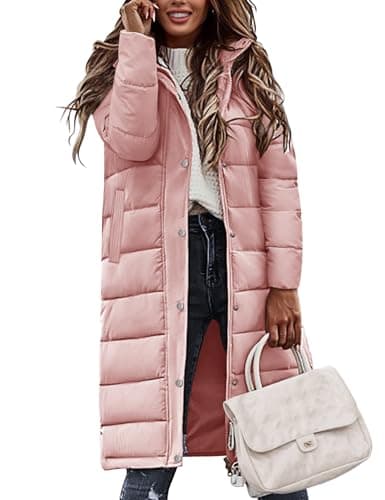 Image of HEEKPEK Womens Winter Long Puffer Coats Thicken Warm Quilted Jacket Mid-Length with Side Zipper and Hood Parka Outerwear, Pink, L