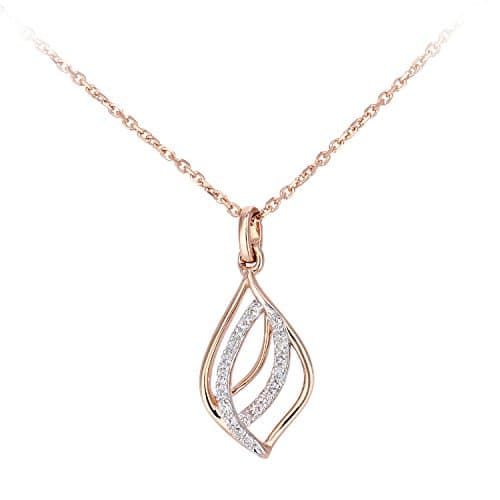 Image of Naava Women's 9ct Rose Gold Diamond Twist Teardrop Pendant Necklace of Length 40cm