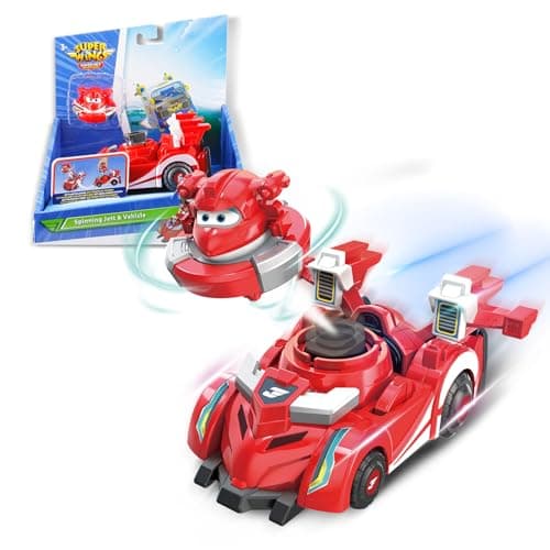 Image of Super Wings EU770310 Spinning Jett & Vehicle, Approx. 14 cm Super Vehicle with 2 Modes, Includes Mini Jet as a Spinning Top for Shooting, for Children from 3 Years
