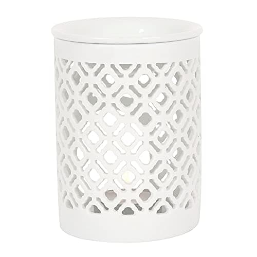 Image of Elegant White Ceramic Matte Lattice Oil Burner - 11cm x 9.5cm (1 Pc.) - Decorative Fragrance Diffuser - Unique Design & Premium Quality Material - Perfect for Home Decor & Aromatherapy