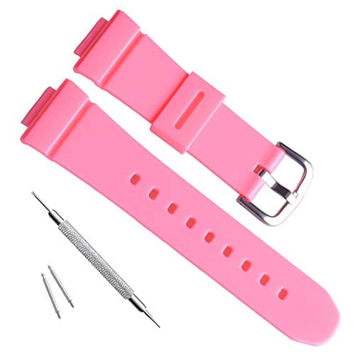 Image of Women's Waterproof Natural Resin Replacement Watch Band for Casio BA-110 BA-111 BA-112 BGA-110 Baby-G Analog-Digital BGA-130 (Dark Pink)