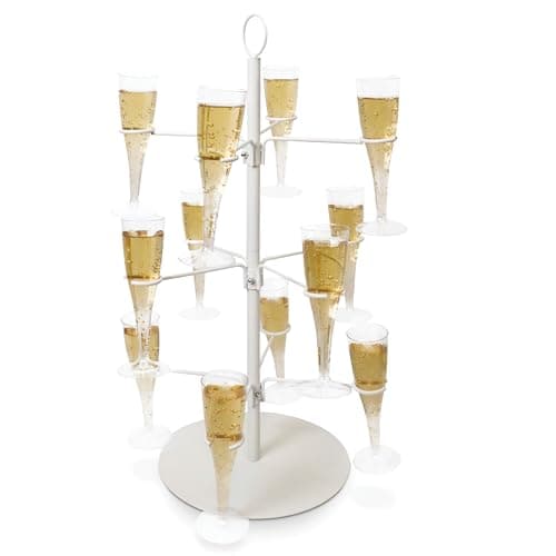Image of Cocktail Tree Stand, Wine Glass Flight Tasting Display For Drinks, 3 Tier - 12 Holders For Champagne, Cocktails, Martini, Margarita Cups at Weddings, Bridal Shower, Mimosa Bar Parties & Events (White)