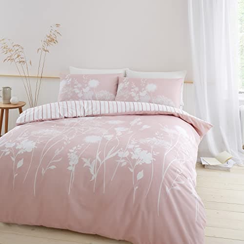 Image of Catherine Lansfield Meadowsweet Floral Reversible Double Duvet Cover Set with Pillowcase Blush Pink