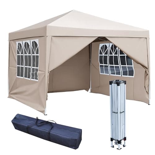 Image of 2.5x2.5m Pop Up Gazebo with 4 Removable Sidewalls, Portable Outdoor Party Tent with Carry Bag, All Weather Canopy for Camping, Markets, Garden Events (Beige)