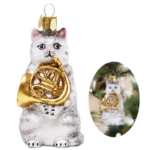 Image of HZYC Cat Christmas Tree Ornaments,Hand-Blown Glass Ornaments,Cat Collection Figurine Hanging Glass Baubles,Christmas Decorations for Animal Lovers Holiday Party Home Gifts