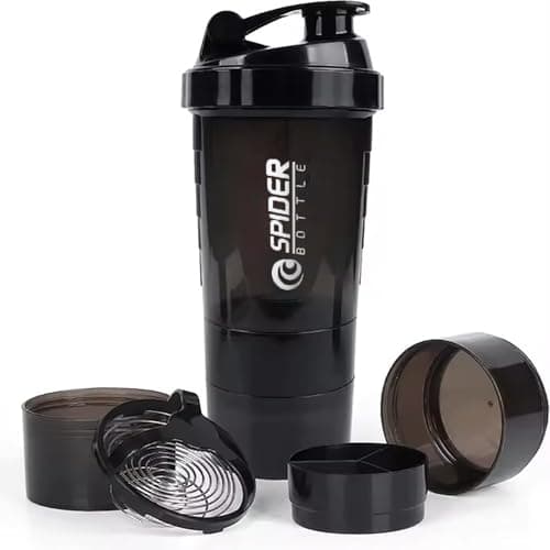 Image of YDYxieji 16oz Protein Shaker Bottle, 3 Layer Twist Off GYM Shaker Cup Shake Bottle with Mix Grid and Pill & Supplement Storage, Leak Proof Shaker for Protein Shakers (Black)