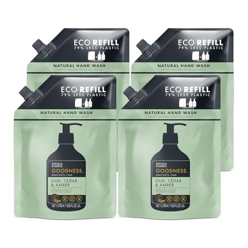 Image of Baylis & Harding Goodness Oud, Cedar & Amber Hand Wash 1 Litre Pouch Refill (Pack of 4) - Vegan Friendly