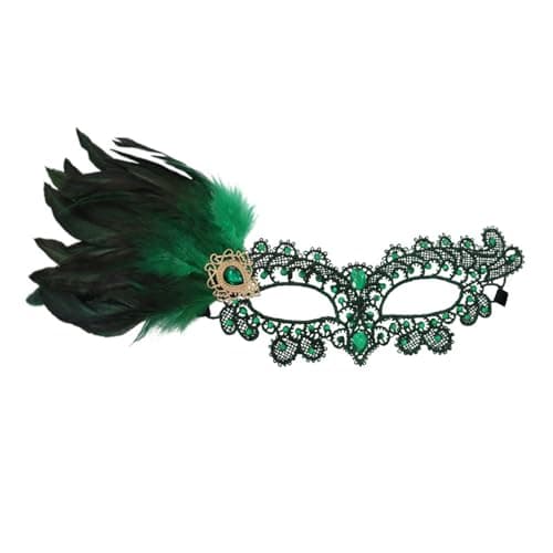Image of Ruispeed Carnival Feather Masquerade Masks - 1920s 50s Antique Lace Venetian Mask for Women Renaissance Cosplay Party