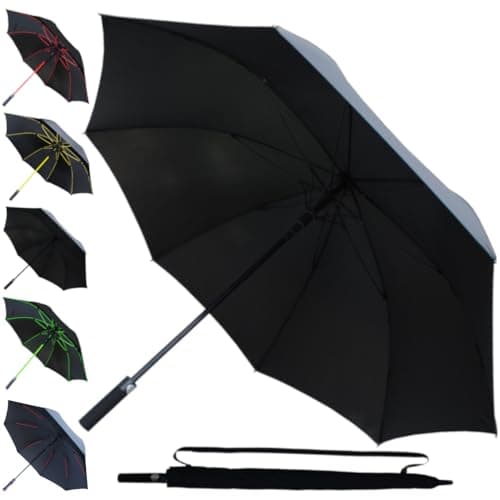 Image of 60MPH Golf Umbrella Windproof - Strong Umbrella Large and Rainproof Big - StormDefender Jumbo - Best for Size - Reinforced Frame - Non Slip Handle - Auto Open - Black Ribs