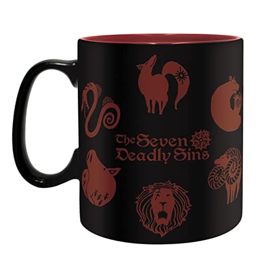 Image of ABYSTYLE The Seven Deadly Sins Emblems Ceramic Coffee Tea Mug 16 Oz. Anime Manga Drinkware Merch Gift