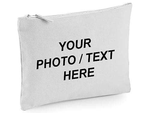 Image of D&T Personalised Your Text Jute Base Canvas Accessory Case Gift,Bag Customised Your image,Accessory Bag Appreciation Birthday Gift #W530 Light Grey L