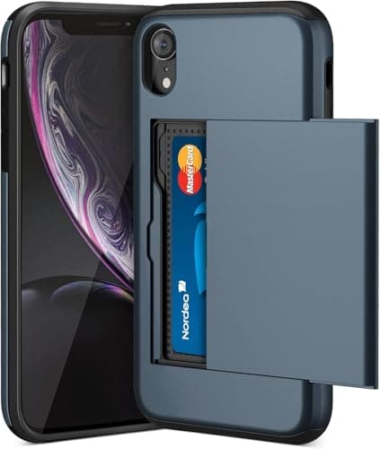 Image of XYZNTMF for iPhone X Case iPhone XS Shockproof Case with Card Holder Soft Silicone Bumper Matte Hard PC Shell Heavy Duty Protective Skin Cover Armor Rubber iPhone X/XS Case, Dark Blue