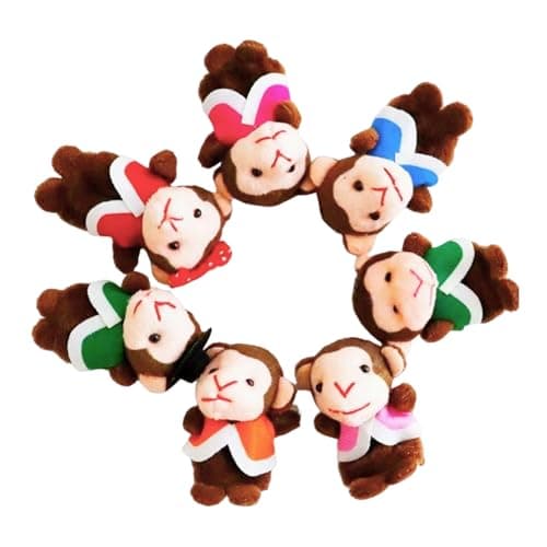 Image of Plush Monkey Puppet - 7Pcs Cartoon Puppet Theater Puppets, 6cm Story Time Plush Learning Aid | Finger PuppetsSet For Party, Playtime, School, Role Playing, Storytelling