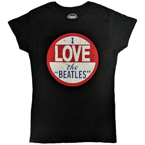 Image of Ladies The Beatles Vintage I Love The Beatles Official Tee T-Shirt Womens Girls (Medium) Black