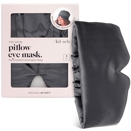 Image of Kitsch Satin Sleep Mask - Eye Mask for Sleeping, Softer Than Silk Eye Mask, Satin Sleeping Mask Blindfold and Sleep Masks for Women and Men, Eye Care Travel Essentials - Charcoal Black