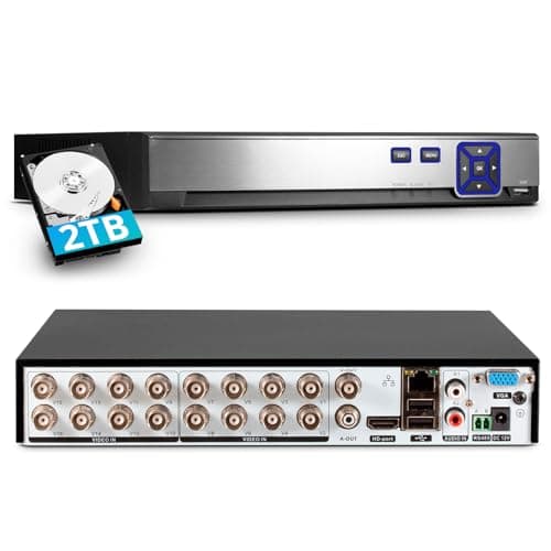 Image of 16 Channel CCTV Camera Systems with 2TB HDD, 5MP 265+ Surveillance DVR Recorder for 6 in 1 Analog XVI AHD TVI CVBS CVI IP Cameras, DVR for Security Home Surveillance System, Mobile APP PC Remote
