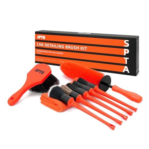 Image of SPTA 8Pcs Wheel & Tire Brush Car Detailing kit, Easy Reach Wheel and Rim Brush, 5pcs Detailing Brushes, Short Handle Cleaning Brush, 1pc Microfiber Cleaning Cloth, Great to Clean Dirty Tires