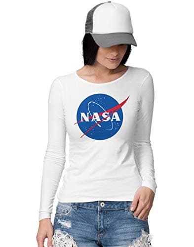 Image of BLAK TEE Women's Official Classic NASA Insignia aka Meatball Logo Long Sleeve T-Shirt XXL White